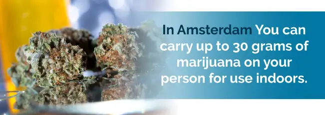 In Amsterdam you can carry up to 30 grams of marijuana on your person for use indoors