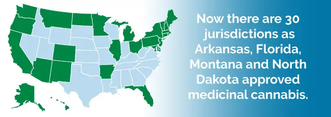 There are 30 jurisdictions that have approved medicinal cannabis.