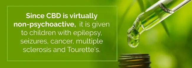 Since CBD is virtually non-psychoactive, it is given to children with epilepsy, seizures, cancer, multiple sclerosis and Tourette's