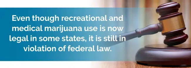Even though recreational and medical marijuana use is now legal in some states, it is still in violation of federal law