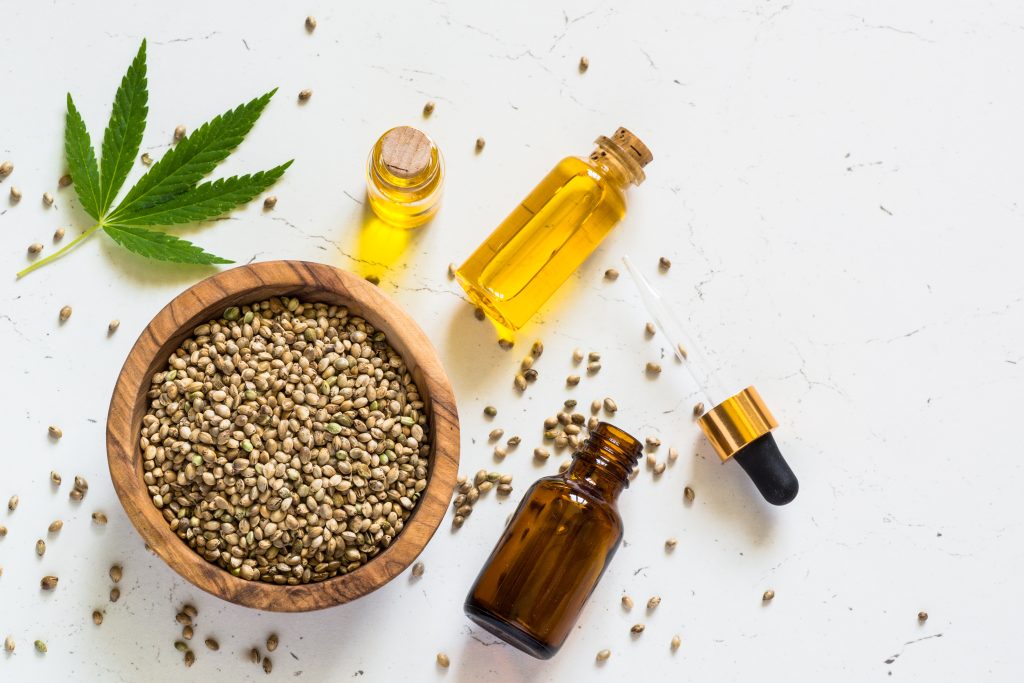seeds, oils, and cannabis leaf