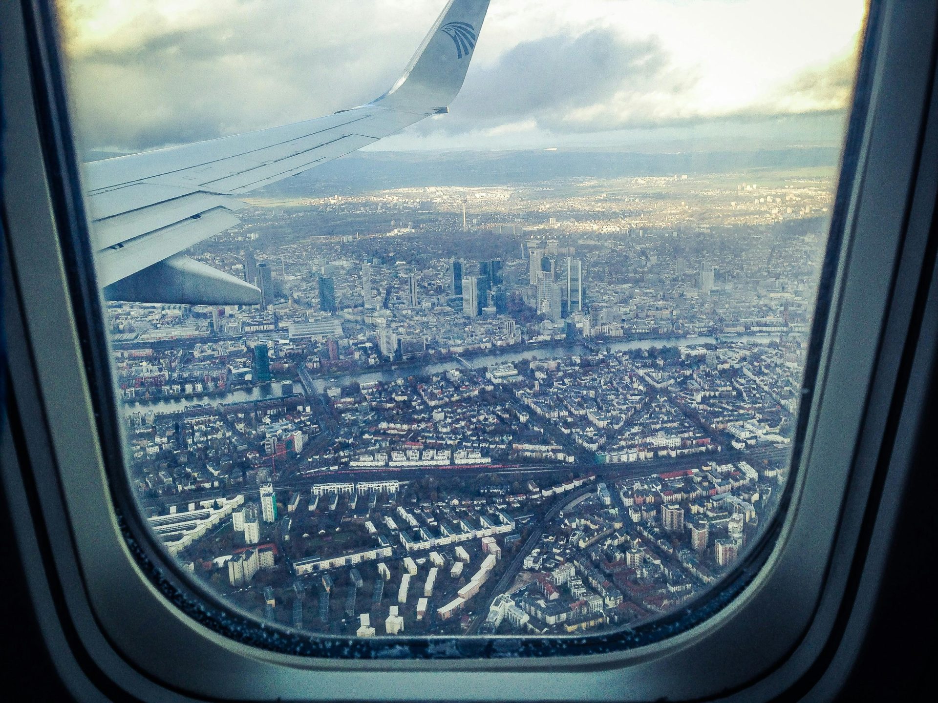 A shot from inside an aircraft . traveling with medical marijuana